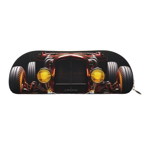 MMSJSBVY Rod Auto Leder Federmäppchen – Halbrunder Organizer mit Reißverschluss für Stifte, Kosmetik und Reisen, Ruten-Auto, Einheitsgröße, Schulranzen von MMSJSBVY