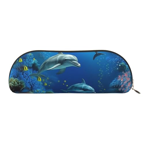 MMSJSBVY Rod Auto Leder Federmäppchen – Halbrunder Organizer mit Reißverschluss für Stifte, Kosmetik und Reisen, Underwater World Delfine Coral, Einheitsgröße, Schulranzen MMSJSBVY Rod Auto Leder Federmäppchen – Halbrunder Organizer mit Reißverschluss für Stifte, Kosmetik und Reisen, Underwater World Delfine Coral, Einheitsgröße, Schulranzen von MMSJSBVY