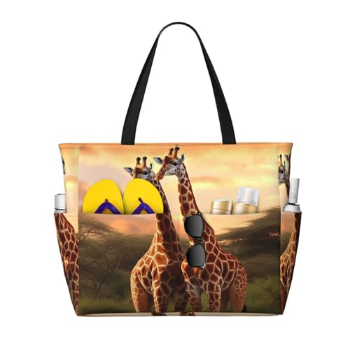 MMSJSBVY Rote Rose auf Klavier, Strandtasche für Damen, Tragetasche mit Reißverschluss und Tasche, Reisen, Einkaufen, Pool, Paar Giraffe, Einheitsgröße von MMSJSBVY