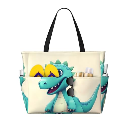 MMSJSBVY Rote Rose auf Klavier, Strandtasche für Damen, Tragetasche mit Reißverschluss und Tasche, Reisen, Einkaufen, Pool, Süße Dinosaurier im Cartoon-Design., Einheitsgröße von MMSJSBVY