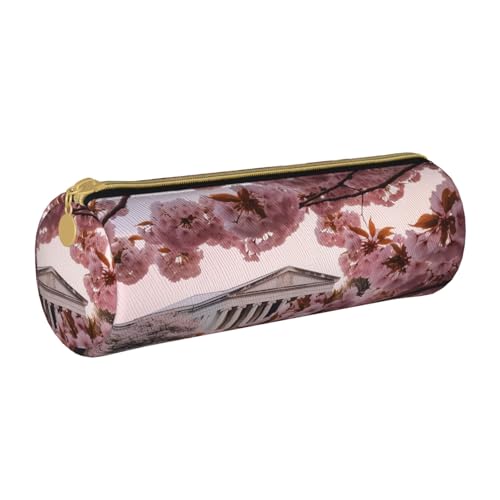 MMSJSBVY Schöne Blumen Zylinder Bleistift Aufbewahrungstasche Leder Bleistift Tasche Schöne Große Kapazität Geeignet für Studenten Büro Reise Make-up Pinsel Aufbewahrung mit Reißverschluss von MMSJSBVY