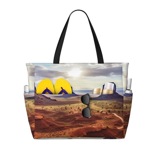 MMSJSBVY Schöne Strandtasche mit gelben Rosen für Damen, Tragetasche mit Reißverschluss und Tasche, Reisen, Einkaufen, Pool, Landschaft des Monument Valley, Einheitsgröße von MMSJSBVY