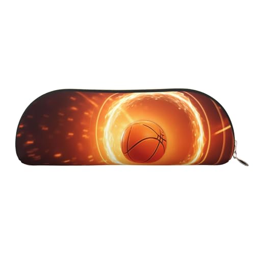 MMSJSBVY Schönes Federmäppchen aus Leder mit Sonnenuntergang, halbrunder Organizer mit Reißverschluss für Stifte, Kosmetik und Reisen, Basketball, Einheitsgröße, Schulranzen von MMSJSBVY