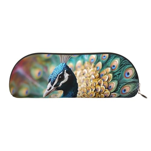 MMSJSBVY Schönes Federmäppchen aus Leder mit Sonnenuntergang, halbrunder Organizer mit Reißverschluss für Stifte, Kosmetik und Reisen, Wunderschöner Pfau, Einheitsgröße, Schulranzen von MMSJSBVY