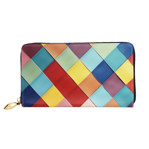 MMSJSBVY Shark in The Sea Damen Geldbörse Leder Geldbörse mit Reißverschluss Lange Clutch Bag, Buntes Karomuster, Einheitsgröße von MMSJSBVY