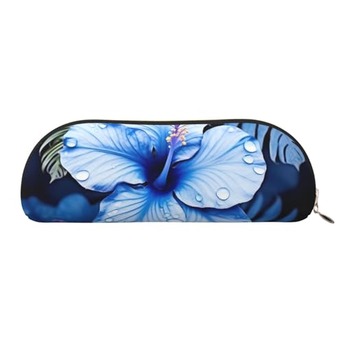 MMSJSBVY Stifteetui aus Leder mit tropischem Blumenmotiv – halbrunder Organizer mit Reißverschluss für Stifte, Kosmetik und Reisen, Blaue Blume, tropisch, Einheitsgröße, Schulranzen von MMSJSBVY