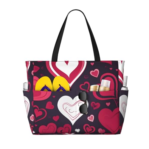 MMSJSBVY Strandtasche für Damen, Motiv: Feuerskelette, Tragetasche mit Reißverschluss und Tasche, Reisen, Einkaufen, Pool, Happy Valentinstag, Einheitsgröße von MMSJSBVY