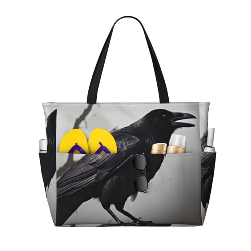 MMSJSBVY Strandtasche für Damen, Motiv: Feuerskelette, Tragetasche mit Reißverschluss und Tasche, Reisen, Einkaufen, Pool, Krähenvögel, Einheitsgröße von MMSJSBVY