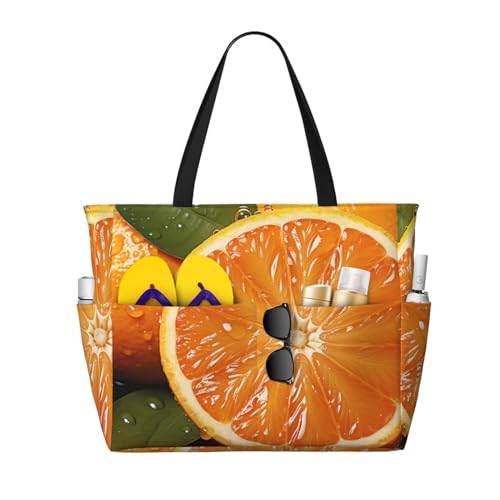 MMSJSBVY Strandtasche für Damen, Tragetasche mit Reißverschluss und Tasche, Reisen, Einkaufen, Pool, Orange, Einheitsgröße von MMSJSBVY