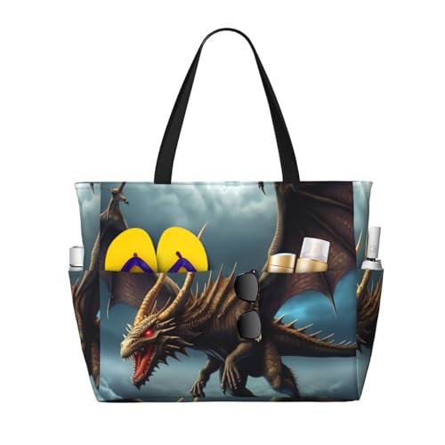 MMSJSBVY Strandtasche für Damen, mit Reißverschluss und Tasche, für Reisen, Shopping, Pool, Flying Dragon, Einheitsgröße von MMSJSBVY