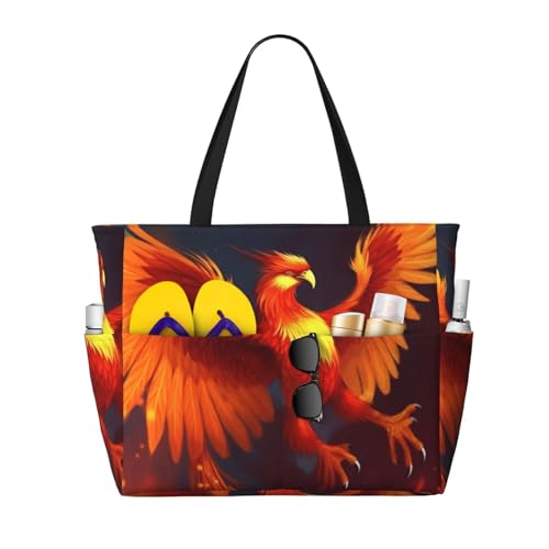 MMSJSBVY Strandtasche für Damen, mit Reißverschluss und Tasche, für Reisen, Shopping, Pool, Orange-roter Phoenix, Einheitsgröße von MMSJSBVY