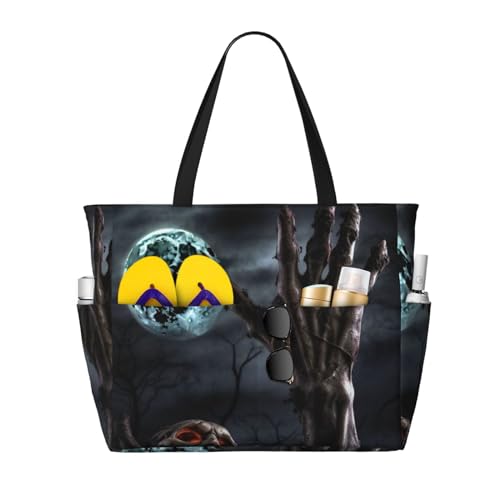 MMSJSBVY Strandtasche für Damen, mit Reißverschluss und Tasche, für Reisen, Shopping, Pool, Zombie Hand Dark Halloween, Einheitsgröße von MMSJSBVY