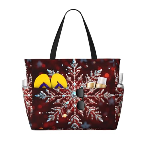 MMSJSBVY Strandtasche für Damen, weiche Farbe, blasses Rosengemisch, Tragetasche mit Reißverschluss und Tasche, Reisen, Einkaufen, Pool, Weihnachts-Schneeflocke, Einheitsgröße von MMSJSBVY