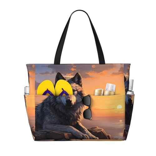 MMSJSBVY Strandtasche mit blühenden Kräutern und Kräuterpflanzen für Frauen, Tragetasche mit Reißverschluss und Tasche, Reisen, Einkaufen, Pool, Fantasy Animal, Einheitsgröße von MMSJSBVY