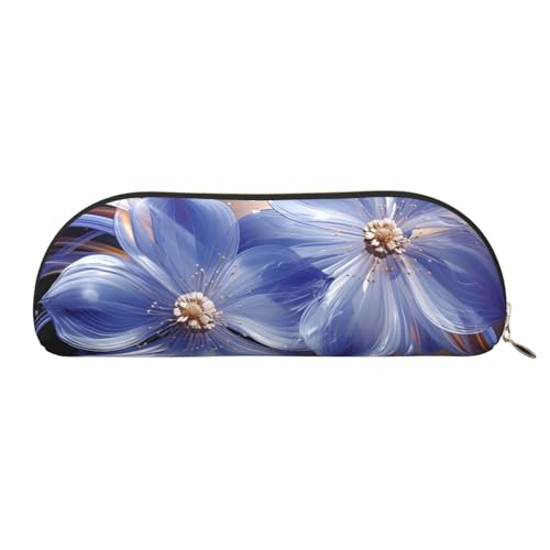 MMSJSBVY Two Big Pandas Federmäppchen aus Leder – halbrunder Organizer mit Reißverschluss für Stifte, Kosmetik und Reisen, Blaue, abstrakte Blumen., Einheitsgröße, Schulranzen von MMSJSBVY