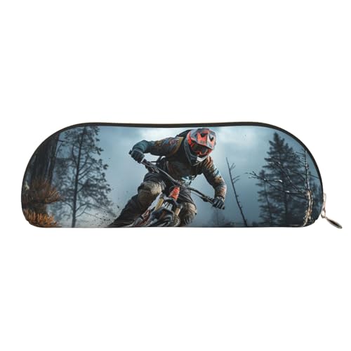 MMSJSBVY Two Big Pandas Federmäppchen aus Leder – halbrunder Organizer mit Reißverschluss für Stifte, Kosmetik und Reisen, Mountainbike-Turnier, Einheitsgröße, Schulranzen von MMSJSBVY