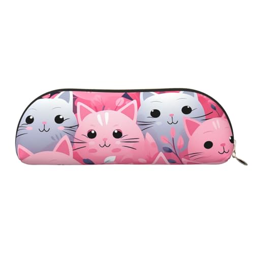 MMSJSBVY Two Big Pandas Federmäppchen aus Leder – halbrunder Organizer mit Reißverschluss für Stifte, Kosmetik und Reisen, Rosa/Katze, Einheitsgröße, Schulranzen von MMSJSBVY