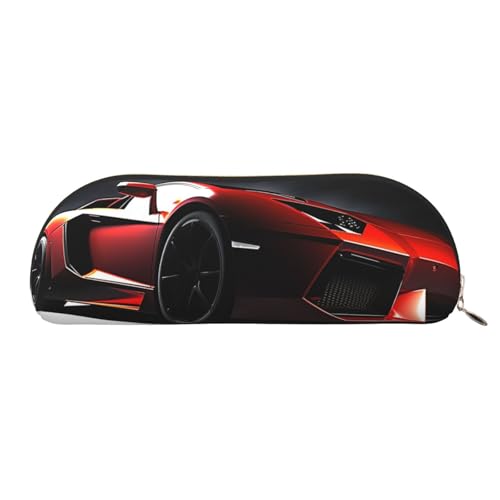 MMSJSBVY Two Big Pandas Federmäppchen aus Leder – halbrunder Organizer mit Reißverschluss für Stifte, Kosmetik und Reisen, Speed-Sportwagen, Einheitsgröße, Schulranzen von MMSJSBVY