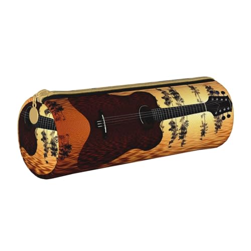 MMSJSBVY Verheiratetes Paar Walking On The Beach Zylinder Bleistift Aufbewahrungstasche Leder Bleistift Tasche Schöne Große Kapazität Geeignet für Studenten Büro Reise Make-up Pinsel Aufbewahrung mit von MMSJSBVY