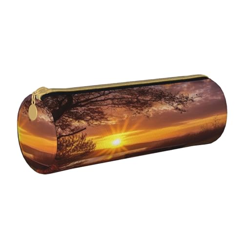 MMSJSBVY Verheiratetes Paar Walking On The Beach Zylinder Bleistift Aufbewahrungstasche Leder Bleistift Tasche Schöne Große Kapazität Geeignet für Studenten Büro Reise Make-up Pinsel Aufbewahrung mit von MMSJSBVY