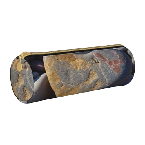 MMSJSBVY Verheiratetes Paar Walking On The Beach Zylinder Bleistift Aufbewahrungstasche Leder Bleistift Tasche Schöne Große Kapazität Geeignet für Studenten Büro Reise Make-up Pinsel Aufbewahrung mit von MMSJSBVY