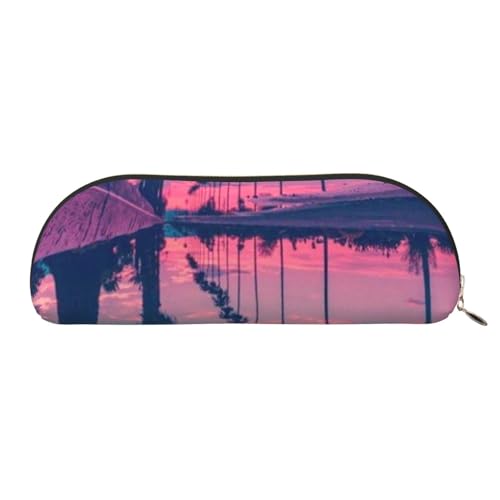 MMSJSBVY Weltkriegs-Flugzeug-Federmäppchen aus Leder – halbrunder Organizer mit Reißverschluss für Stifte, Kosmetik und Reisen, Baum bei Dämmerung, Einheitsgröße, Schulranzen von MMSJSBVY