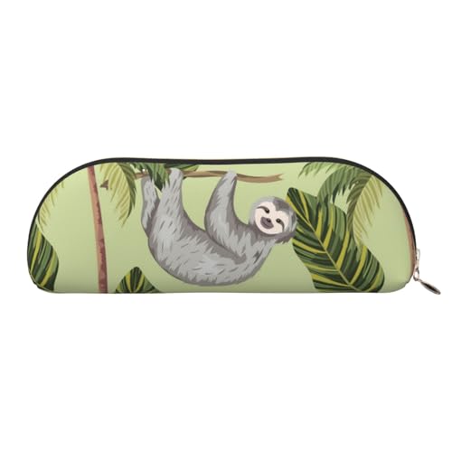 MMSJSBVY Weltkriegs-Flugzeug-Federmäppchen aus Leder – halbrunder Organizer mit Reißverschluss für Stifte, Kosmetik und Reisen, Faultier, Einheitsgröße, Schulranzen von MMSJSBVY