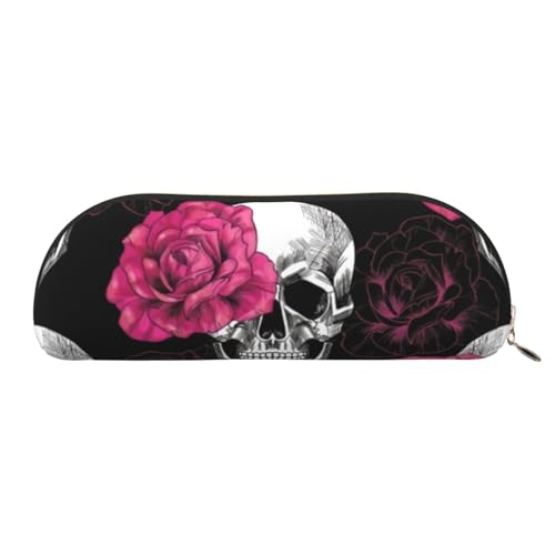 MMSJSBVY Weltkriegs-Flugzeug-Federmäppchen aus Leder – halbrunder Organizer mit Reißverschluss für Stifte, Kosmetik und Reisen, totenköpfe, Einheitsgröße, Schulranzen von MMSJSBVY