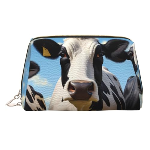 Make-up-Tasche aus Hirschleder, große Kapazität, Reise-Aufbewahrungstasche, Mehrzweck-Toilettenartikel und Make-up-Tasche, Schwarz-weiße Kühe, Einheitsgröße, Schulranzen von MMSJSBVY