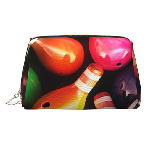 Make-up-Tasche aus Leder, Motiv: Cartoon-Pilze, große Kapazität, Reise-Aufbewahrungstasche, Mehrzweck-Toilettenartikel und Make-up-Tasche, Bowlingbälle, Einheitsgröße, Schulranzen von MMSJSBVY