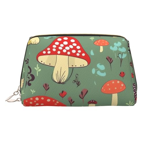 Make-up-Tasche aus Leder, Motiv: Cartoon-Pilze, große Kapazität, Reise-Aufbewahrungstasche, Mehrzweck-Toilettenartikel und Make-up-Tasche, Cartoon Pilze, Einheitsgröße, Schulranzen von MMSJSBVY