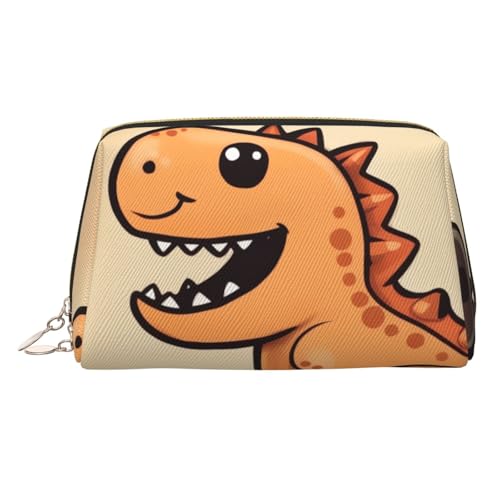Make-up-Tasche aus Leder, Motiv: Cartoon-Pilze, große Kapazität, Reise-Aufbewahrungstasche, Mehrzweck-Toilettenartikel und Make-up-Tasche, Niedlicher Dinosaurier 2, Einheitsgröße, Schulranzen von MMSJSBVY