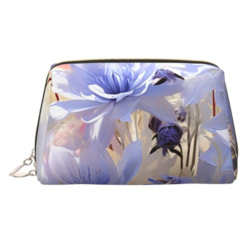 Make-up-Tasche aus Leder, Motiv: Hai im Meer, große Kapazität, Reise-Aufbewahrungstasche, Mehrzweck-Toilettenartikel und Make-up-Tasche, Pastellfarbene Kornblumen, Einheitsgröße, Schulranzen von MMSJSBVY