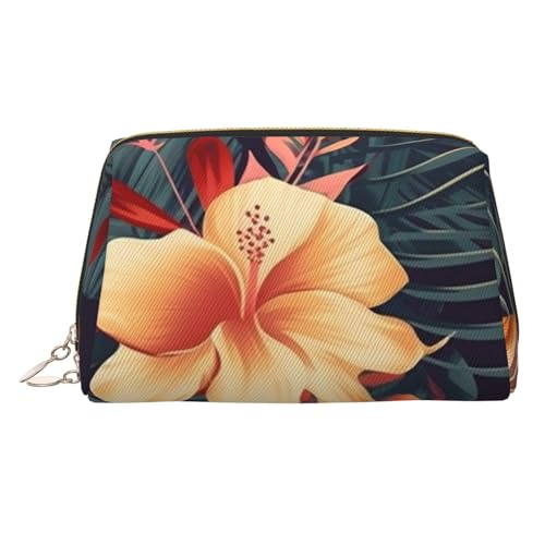 Make-up-Tasche aus Leder, Motiv: Hai im Meer, große Kapazität, Reise-Aufbewahrungstasche, Mehrzweck-Toilettenartikel und Make-up-Tasche, Tropisches Blumenmuster, Einheitsgröße, Schulranzen von MMSJSBVY