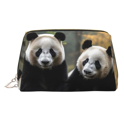 Make-up-Tasche aus Leder, Motiv: Hai im Meer, große Kapazität, Reise-Aufbewahrungstasche, Mehrzweck-Toilettenartikel und Make-up-Tasche, Zwei große Pandas, Einheitsgröße, Schulranzen von MMSJSBVY