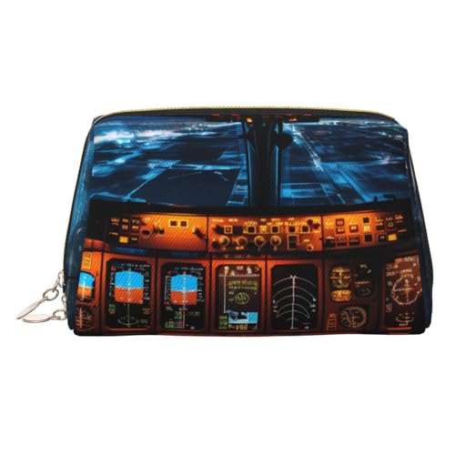 Make-up-Tasche aus Leder, große Kapazität, Reise-Aufbewahrungstasche, Mehrzweck-Toilettenartikel und Make-up-Tasche, Blau, Flugzeug-Cockpit, Einheitsgröße, Schulranzen von MMSJSBVY