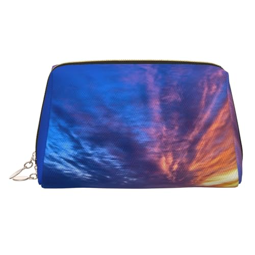Make-up-Tasche aus Leder, große Kapazität, Reise-Aufbewahrungstasche, Mehrzweck-Toilettenartikel und Make-up-Tasche, Blau, Meer und Sonnenuntergang, Einheitsgröße, Schulranzen von MMSJSBVY