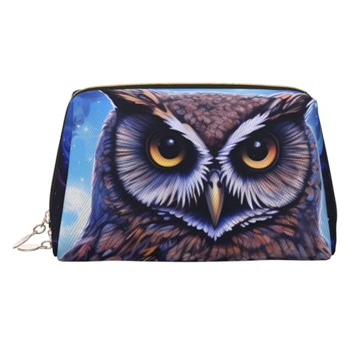 Make-up-Tasche aus Leder, große Kapazität, Reise-Aufbewahrungstasche, Mehrzweck-Toilettenartikel und Make-up-Tasche, Blau, blaue eule, Einheitsgröße, Schulranzen von MMSJSBVY