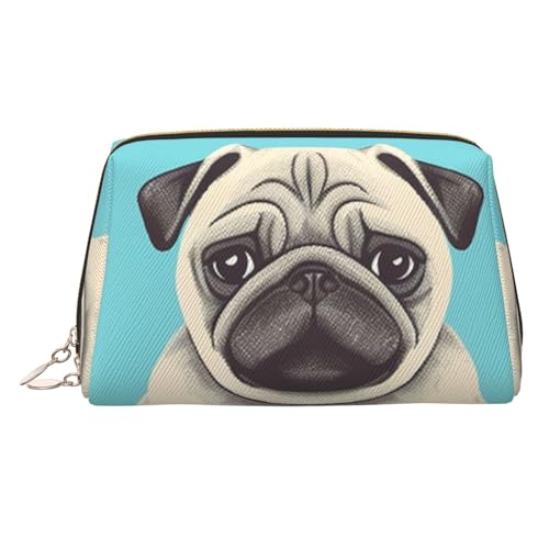 Make-up-Tasche aus Leder, große Kapazität, Reise-Aufbewahrungstasche, Mehrzweck-Toilettenartikel und Make-up-Tasche, Niedlicher Mops-Hund, Einheitsgröße, Schulranzen von MMSJSBVY