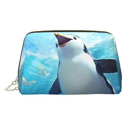 Make-up-Tasche aus Leder mit Leopardenmuster, große Kapazität, Reise-Aufbewahrungstasche, Mehrzweck-Toilettenartikel und Make-up-Tasche, Happy Pinguin, Einheitsgröße, Schulranzen von MMSJSBVY