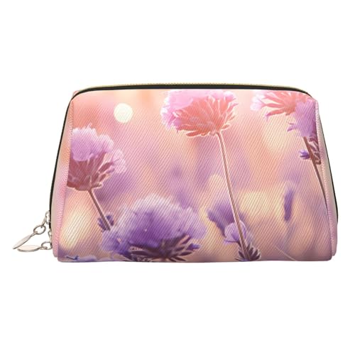 Make-up-Tasche aus Leder mit Leopardenmuster, große Kapazität, Reise-Aufbewahrungstasche, Mehrzweck-Toilettenartikel und Make-up-Tasche, Lavendelblüte, Einheitsgröße, Schulranzen von MMSJSBVY