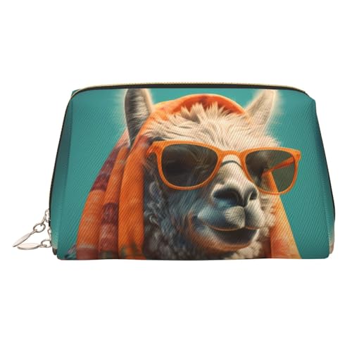 Make-up-Tasche aus Leder mit Leopardenmuster, große Kapazität, Reise-Aufbewahrungstasche, Mehrzweck-Toilettenartikel und Make-up-Tasche, Lustiges Cartoon-Lama, Einheitsgröße, Schulranzen von MMSJSBVY