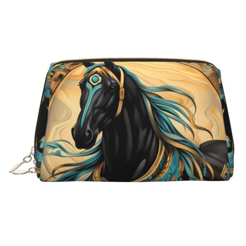 Make-up-Tasche aus Leder mit Leopardenmuster, große Kapazität, Reise-Aufbewahrungstasche, Mehrzweck-Toilettenartikel und Make-up-Tasche, pferd, Einheitsgröße, Schulranzen von MMSJSBVY