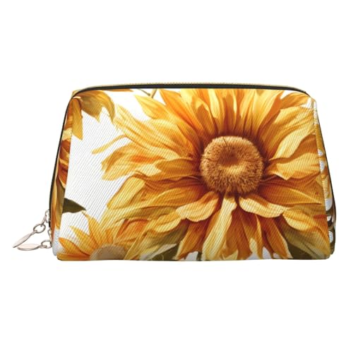 Make-up-Tasche aus Leder mit Sonnenblumen-Motiv, große Kapazität, Reise-Aufbewahrungstasche, Mehrzweck-Toilettenartikel und Make-up-Tasche, Blühende Sonnenblume, Einheitsgröße, Schulranzen von MMSJSBVY