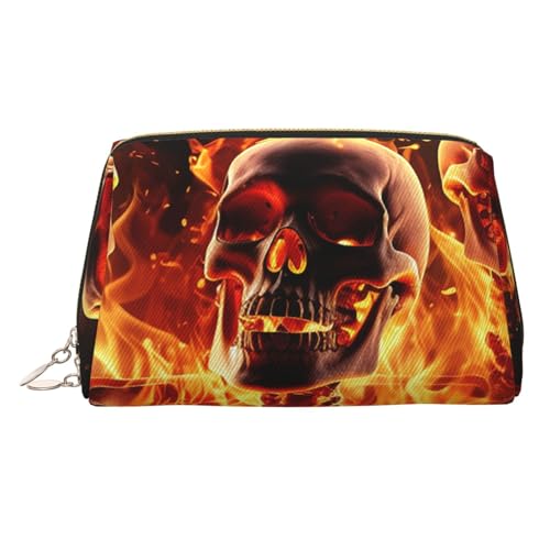 Make-up-Tasche aus Leder mit Sonnenblumen-Motiv, große Kapazität, Reise-Aufbewahrungstasche, Mehrzweck-Toilettenartikel und Make-up-Tasche, Feuerskelette, Einheitsgröße, Schulranzen von MMSJSBVY