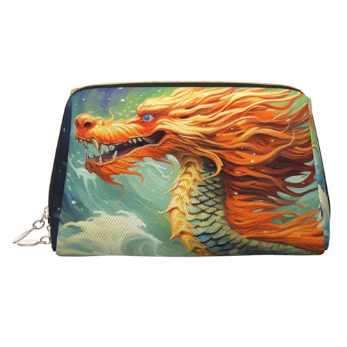 Make-up-Tasche aus Leder mit Winterhintergrund, große Kapazität, Reise-Aufbewahrungstasche, Mehrzweck-Toilettenartikel und Make-up-Tasche, Ölgemälde mit chinesischem Drachen, Einheitsgröße von MMSJSBVY