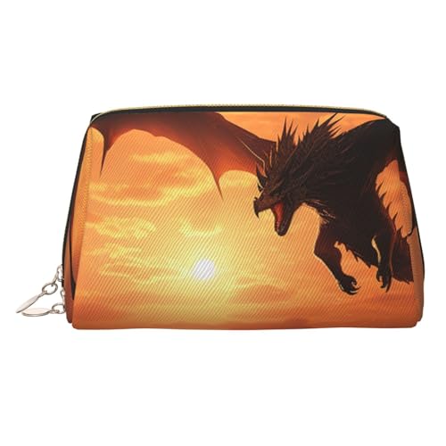 Make-up-Tasche aus Leder mit Winterhintergrund, große Kapazität, Reise-Aufbewahrungstasche, Mehrzweck-Toilettenartikel und Make-up-Tasche, Sea Sunset Flying Dragon, Einheitsgröße, Schulranzen von MMSJSBVY