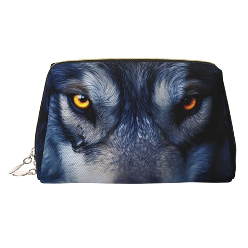 Make-up-Tasche aus Leder mit Winterhintergrund, große Kapazität, Reise-Aufbewahrungstasche, Mehrzweck-Toilettenartikel und Make-up-Tasche, Wolfsaugen, Einheitsgröße, Schulranzen von MMSJSBVY