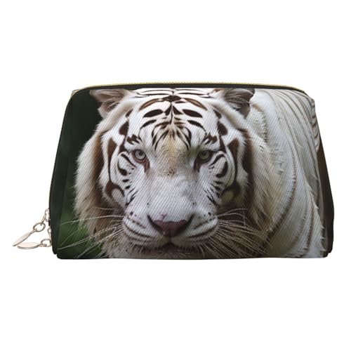 Make-up-Tasche aus Leder mit arabischem indischem Karomuster, große Kapazität, Reise-Aufbewahrungstasche, Mehrzweck-Toilettenartikel und Make-up-Tasche, Majestätischer weißer Bengalischer Tiger von MMSJSBVY