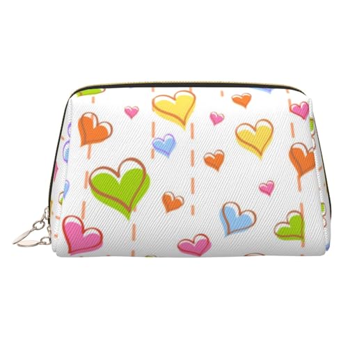 Make-up-Tasche aus Leder mit buntem Herzmuster, große Kapazität, Reise-Aufbewahrungstasche, Mehrzweck-Toilettenartikel und Make-up-Tasche, Buntes Herzmuster., Einheitsgröße, Schulranzen von MMSJSBVY